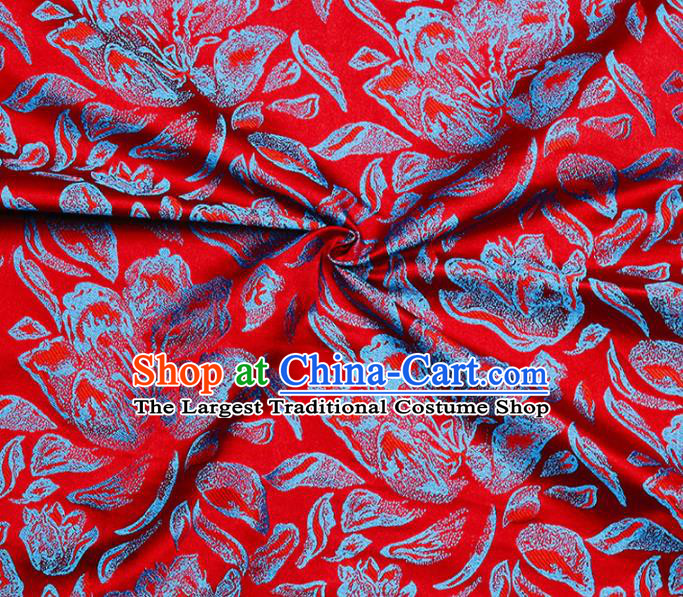 Asian Chinese Royal Blue Peony Pattern Brocade Fabric Traditional Silk Fabric Kimono Material
