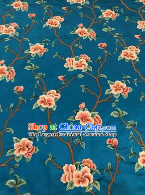 Asian Chinese Suzhou Embroidered Twine Peach Blossom Pattern Lake Blue Silk Fabric Material Traditional Cheongsam Brocade Fabric