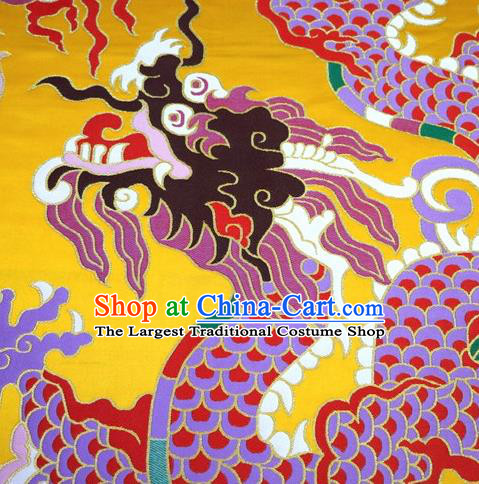 Asian Chinese Traditional Dragon Pattern Yellow Nanjing Brocade Fabric Tang Suit Silk Material