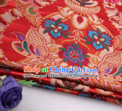 Asian Chinese Traditional Flower Pattern Red Nanjing Brocade Fabric Tang Suit Silk Material