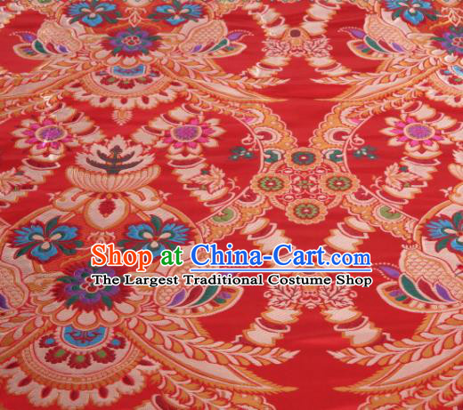 Asian Chinese Traditional Flower Pattern Red Nanjing Brocade Fabric Tang Suit Silk Material