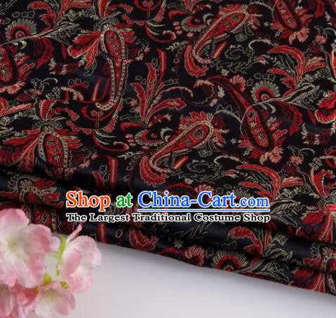 Asian Chinese Traditional Loquat Flower Pattern Black Brocade Fabric Tang Suit Silk Material