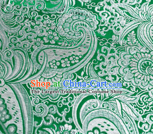 Asian Chinese Traditional Pipa Flowers Pattern Green Nanjing Brocade Fabric Tang Suit Silk Material
