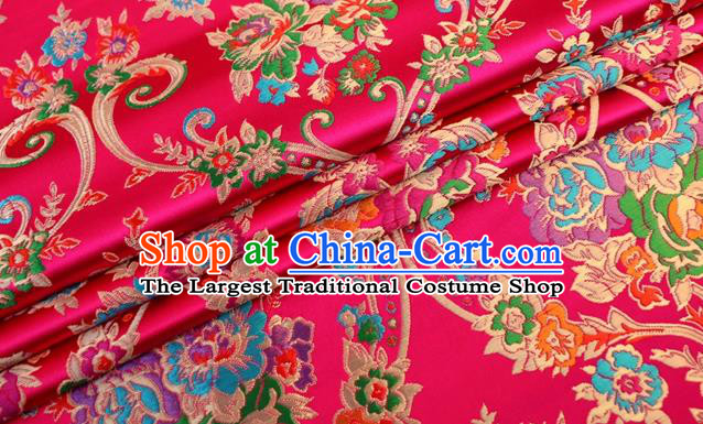 Asian Chinese Traditional Peony Pattern Rosy Nanjing Brocade Fabric Tang Suit Silk Material