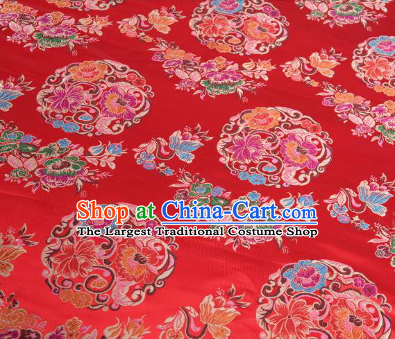 Asian Chinese Traditional Lotus Pattern Red Satin Nanjing Brocade Fabric Tang Suit Silk Material