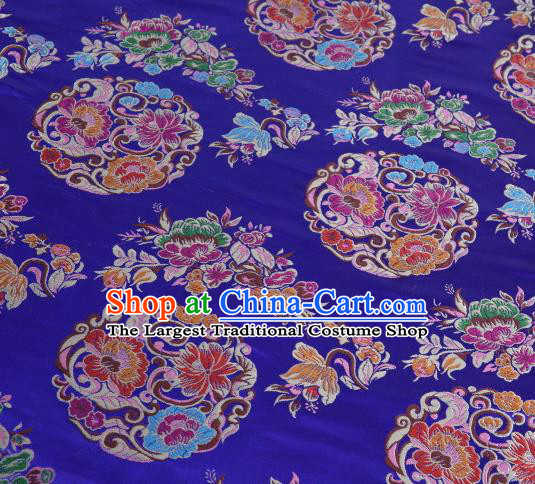 Asian Chinese Traditional Lotus Pattern Royalblue Satin Nanjing Brocade Fabric Tang Suit Silk Material