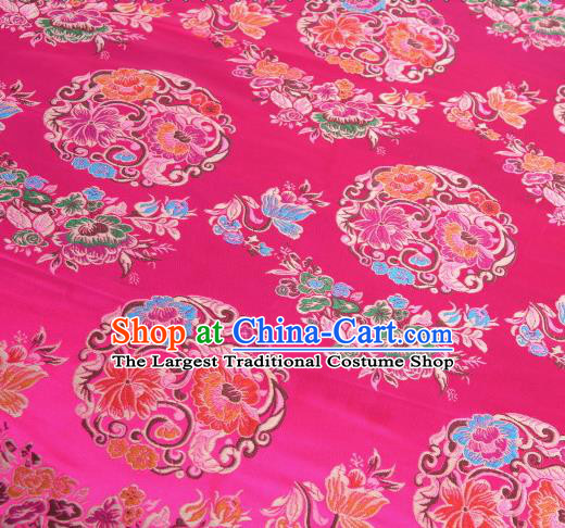 Asian Chinese Traditional Lotus Pattern Rosy Satin Nanjing Brocade Fabric Tang Suit Silk Material