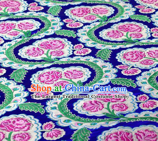 Asian Chinese Traditional Royalblue Satin Peony Pattern Nanjing Brocade Fabric Tang Suit Silk Material