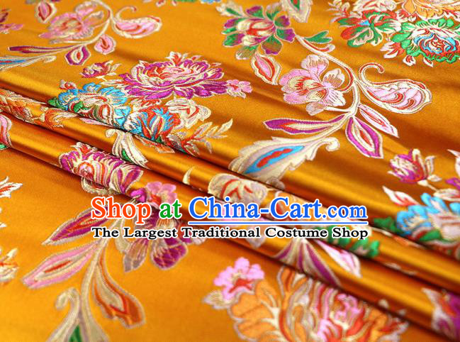 Asian Chinese Traditional Satin Royal Peony Pattern Golden Nanjing Brocade Fabric Tang Suit Silk Material