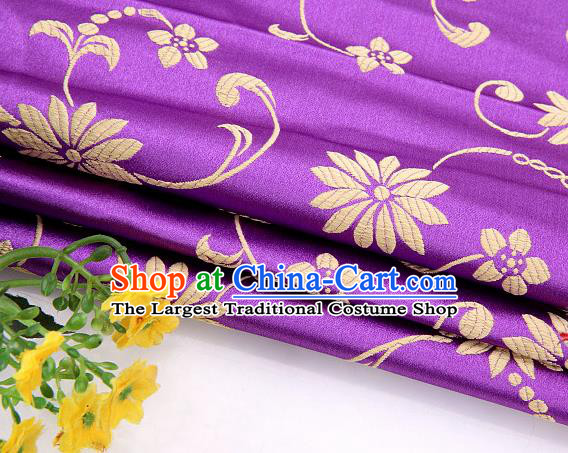 Asian Chinese Traditional Twine Lotus Pattern Purple Satin Brocade Fabric Tang Suit Silk Material