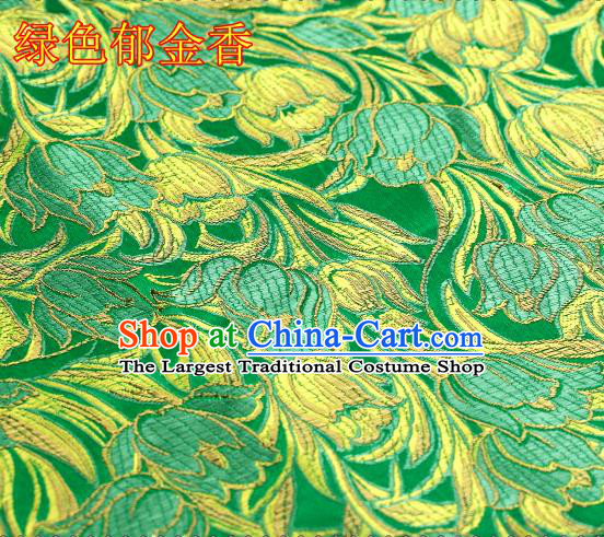 Asian Chinese Traditional Royal Tulip Pattern Green Satin Nanjing Brocade Fabric Tang Suit Silk Material