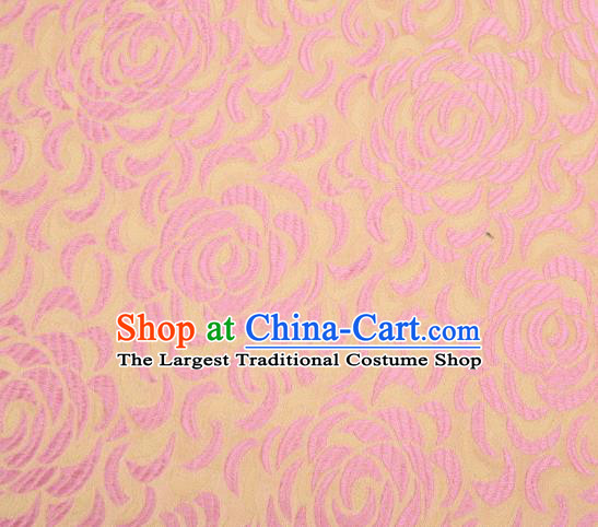 Asian Chinese Traditional Rose Pattern Pink Satin Brocade Fabric Tang Suit Silk Material