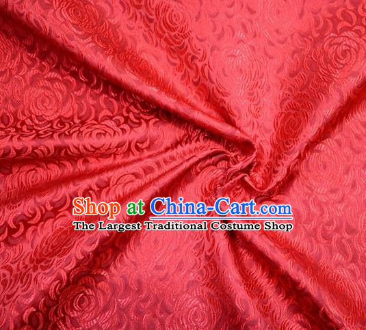 Asian Chinese Traditional Rose Pattern Red Satin Brocade Fabric Tang Suit Silk Material