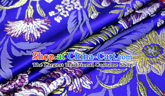 Asian Chinese Traditional Tang Suit Royalblue Nanjing Brocade Fabric Royal Peony Pattern Silk Fabric Material