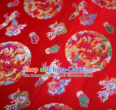 Asian Chinese Traditional Tang Suit Royal Dragons Pattern Red Nanjing Brocade Fabric Silk Fabric Material