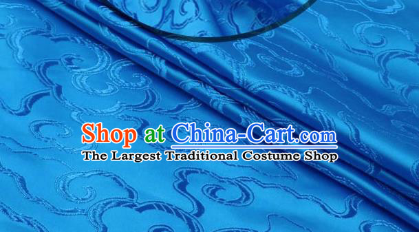 Asian Chinese Traditional Royal Auspicious Clouds Pattern Blue Brocade Fabric Tang Suit Silk Fabric Material