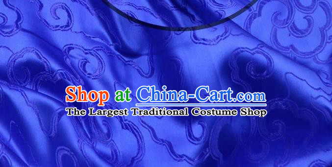 Asian Chinese Traditional Royal Auspicious Clouds Pattern Deep Blue Brocade Fabric Tang Suit Silk Fabric Material