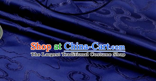 Asian Chinese Traditional Royal Auspicious Clouds Pattern Navy Brocade Fabric Tang Suit Silk Fabric Material