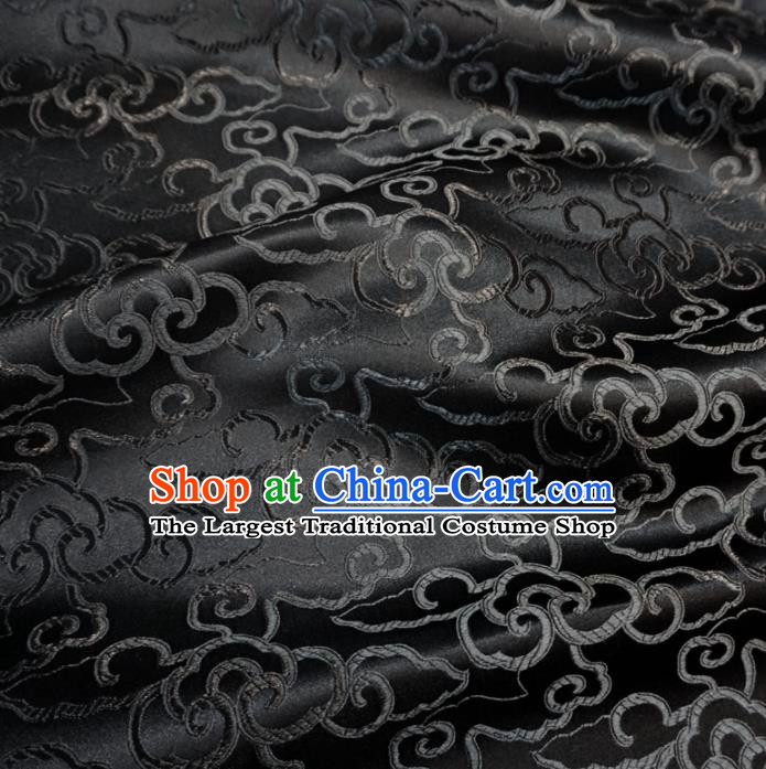 Asian Chinese Traditional Brocade Fabric Clouds Pattern Black Satin Tang Suit Silk Material