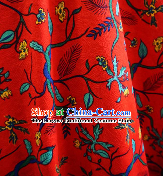 Asian Chinese Traditional Red Watered Gauze Fabric Branch Pattern Satin Tang Suit Silk Material