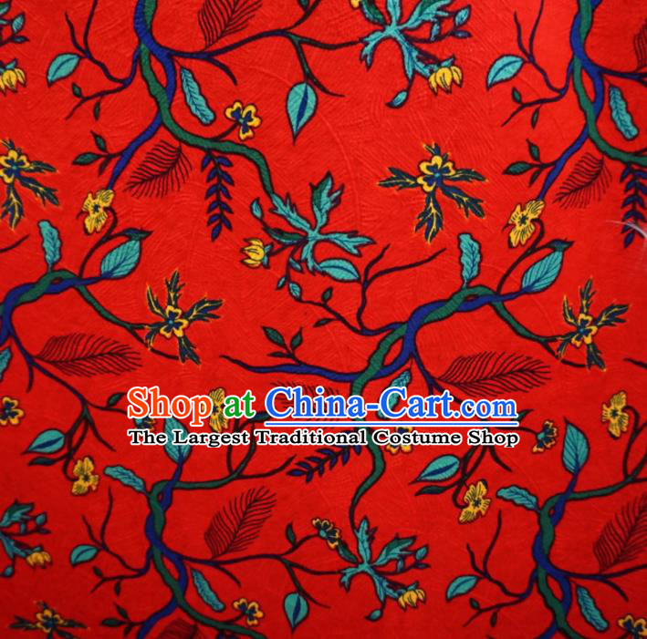 Asian Chinese Traditional Red Watered Gauze Fabric Branch Pattern Satin Tang Suit Silk Material