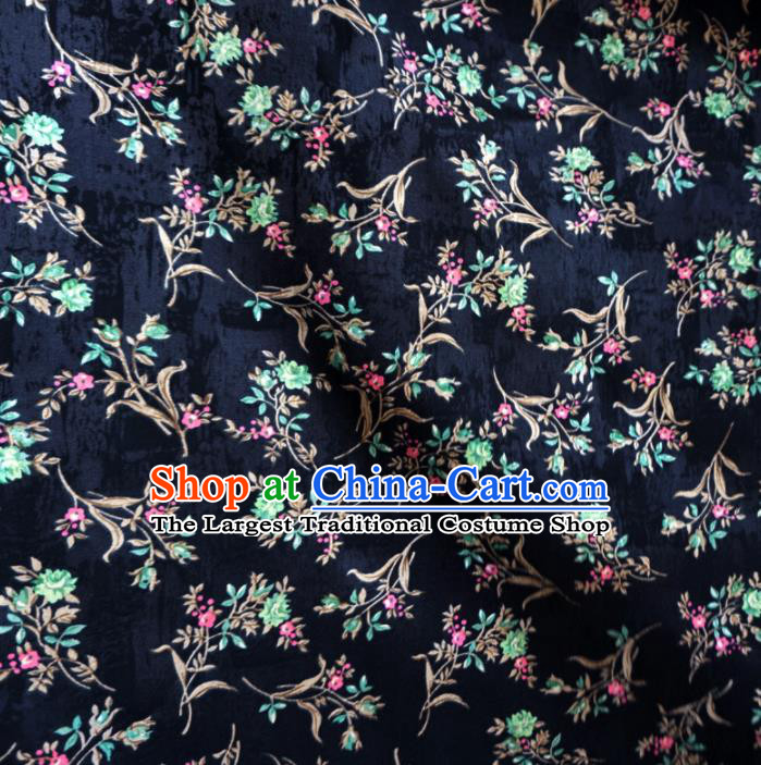 Asian Chinese Traditional Fabric Flowers Pattern Tang Suit Navy Cotton Material