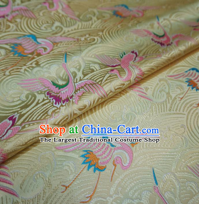Asian Chinese Traditional Yellow Brocade Fabric Cranes Pattern Tang Suit Silk Material