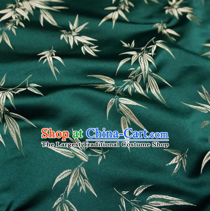 Asian Chinese Traditional Deep Green Brocade Fabric Bamboo Pattern Tang Suit Silk Material