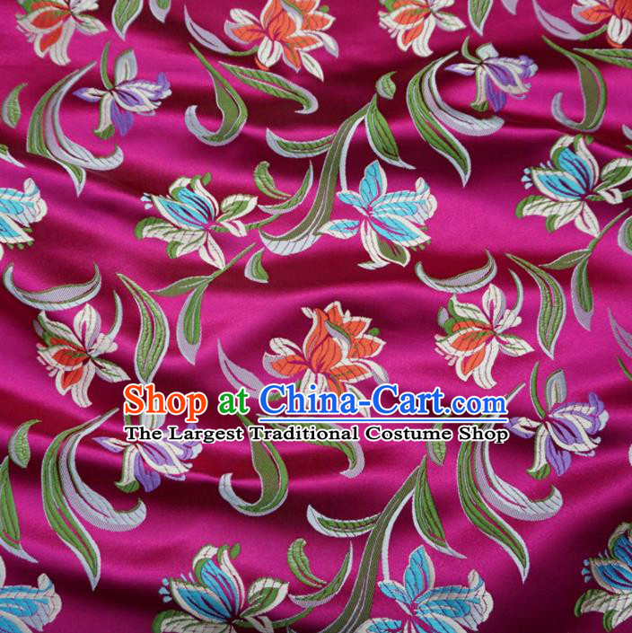 Asian Chinese Traditional Satin Fabric Classical Flowers Pattern Rosy Brocade Tang Suit Silk Material