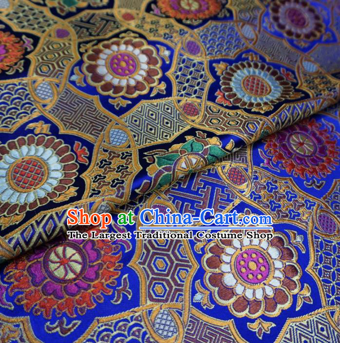 Asian Chinese Classical Rosette Design Pattern Royalblue Brocade Traditional Cheongsam Satin Fabric Tang Suit Silk Material