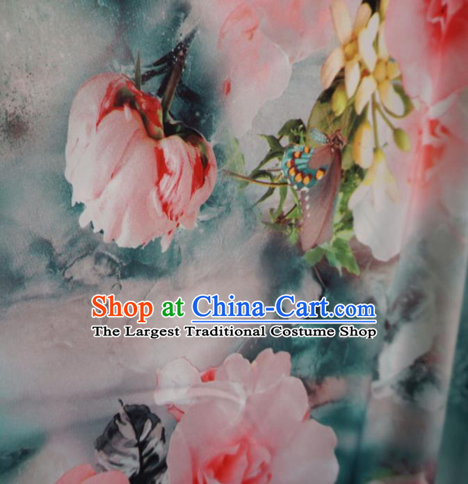 Asian Chinese Classical Lotus Design Pattern Green Brocade Traditional Cheongsam Satin Fabric Tang Suit Silk Material