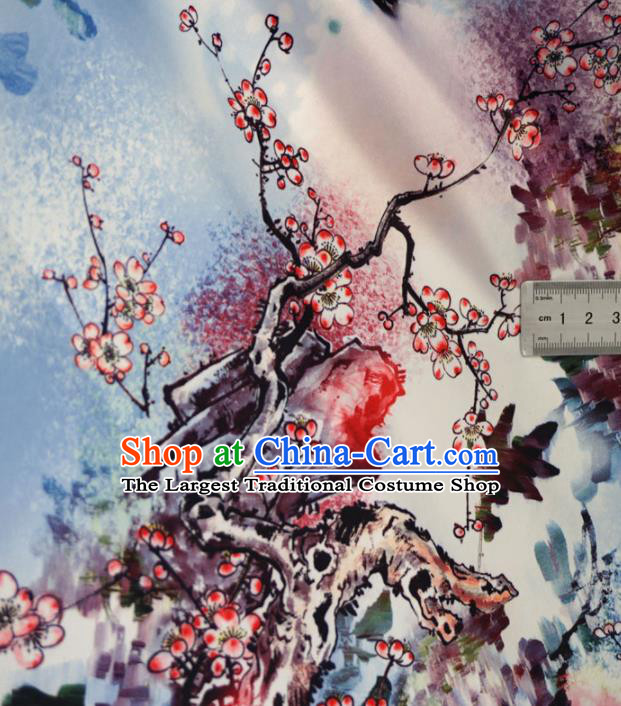 Asian Chinese Painting Plum Blossom Design Pattern Brocade Traditional Cheongsam Satin Fabric Tang Suit Silk Material