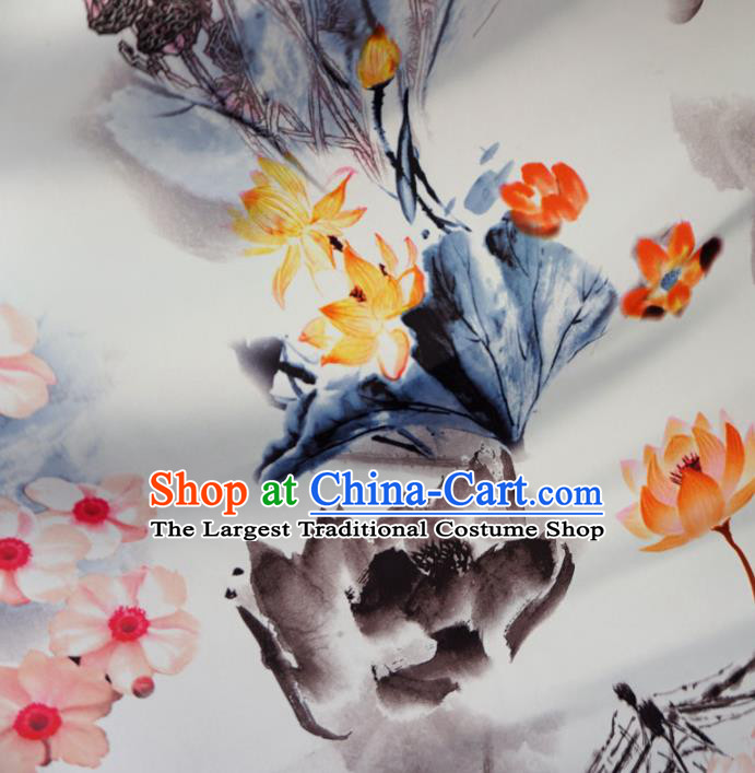 Asian Chinese Printing Lotus Design Pattern Brocade Traditional Cheongsam Satin Fabric Tang Suit Silk Material