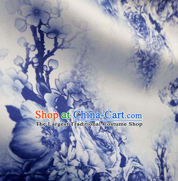 Asian Chinese Printing Peony Design Pattern White Brocade Traditional Cheongsam Satin Fabric Tang Suit Silk Material