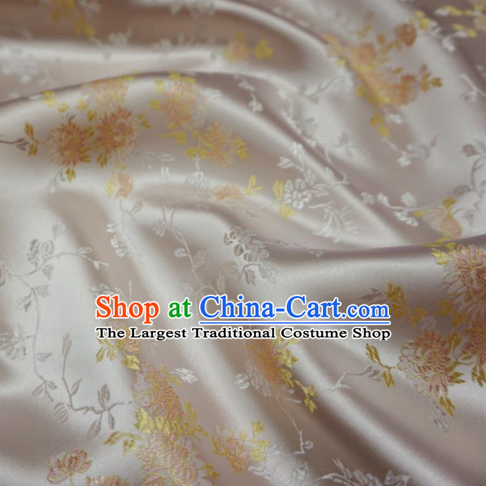 Asian Chinese Traditional Satin Fabric Classical Chrysanthemum Pattern White Brocade Tang Suit Silk Material