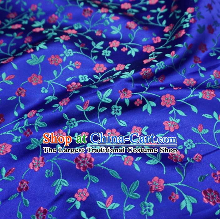 Asian Chinese Traditional Satin Fabric Classical Twine Flowers Pattern Royalblue Brocade Tang Suit Silk Material