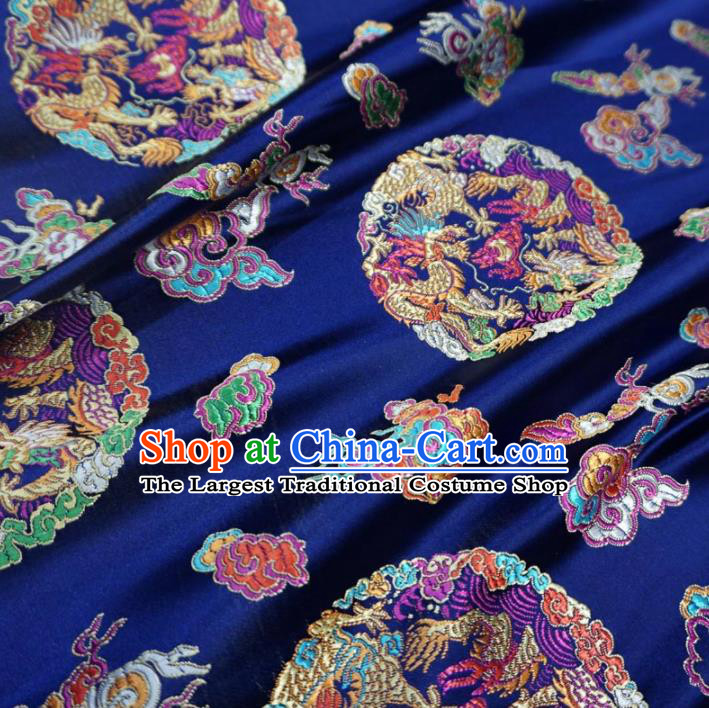 Asian Chinese Classical Dragons Design Pattern Royalblue Brocade Traditional Cheongsam Satin Fabric Tang Suit Silk Material