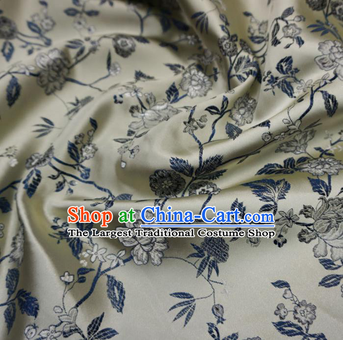 Asian Chinese Classical Peony Design Pattern Champagne Brocade Traditional Cheongsam Satin Fabric Tang Suit Silk Material