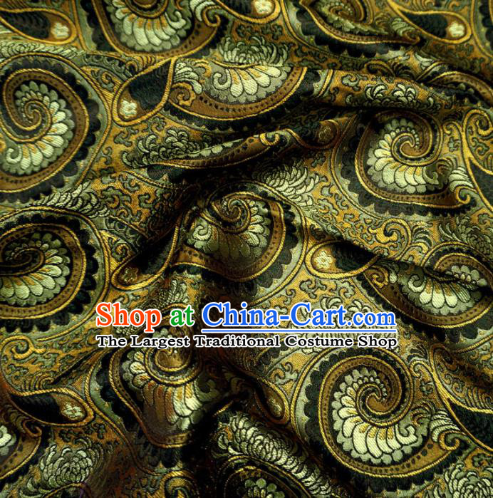 Asian Chinese Classical Conch Design Pattern Golden Brocade Traditional Cheongsam Satin Fabric Tang Suit Silk Material