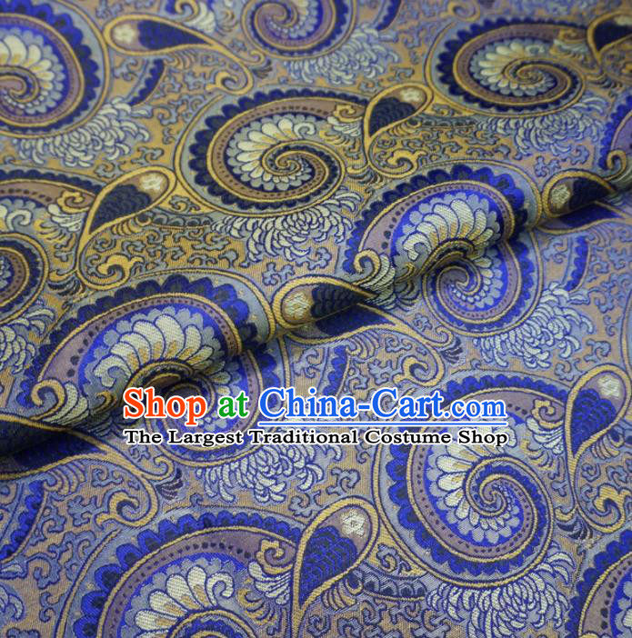 Asian Chinese Classical Conch Design Pattern Royalblue Brocade Traditional Cheongsam Satin Fabric Tang Suit Silk Material