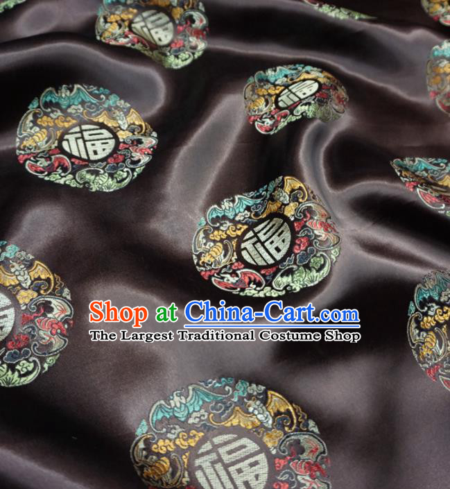 Asian Chinese Traditional Satin Fabric Classical Bats Pattern Brown Brocade Tang Suit Silk Material