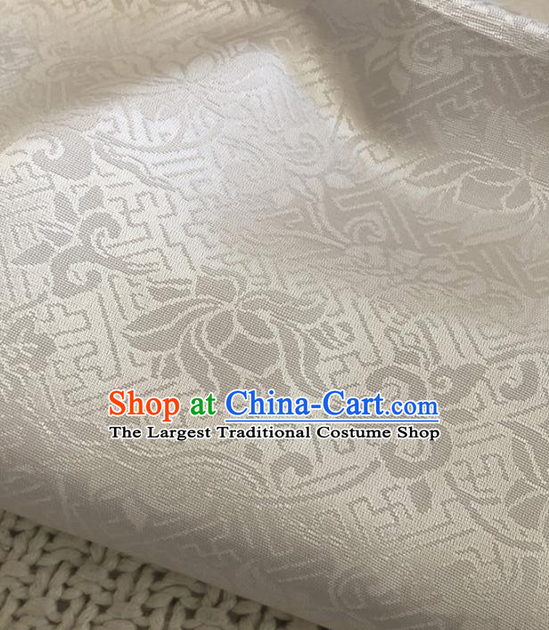 Asian Chinese Classical Scroll Lotus Design Pattern White Brocade Traditional Cheongsam Satin Fabric Tang Suit Silk Material