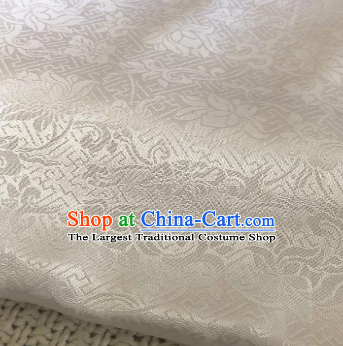 Asian Chinese Classical Scroll Lotus Design Pattern White Brocade Traditional Cheongsam Satin Fabric Tang Suit Silk Material