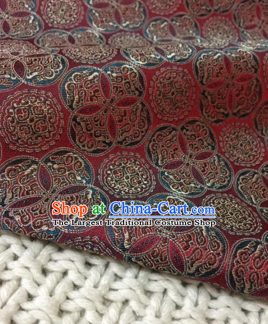 Asian Chinese Classical Rosette Design Pattern Wine Red Brocade Traditional Cheongsam Satin Fabric Tang Suit Silk Material
