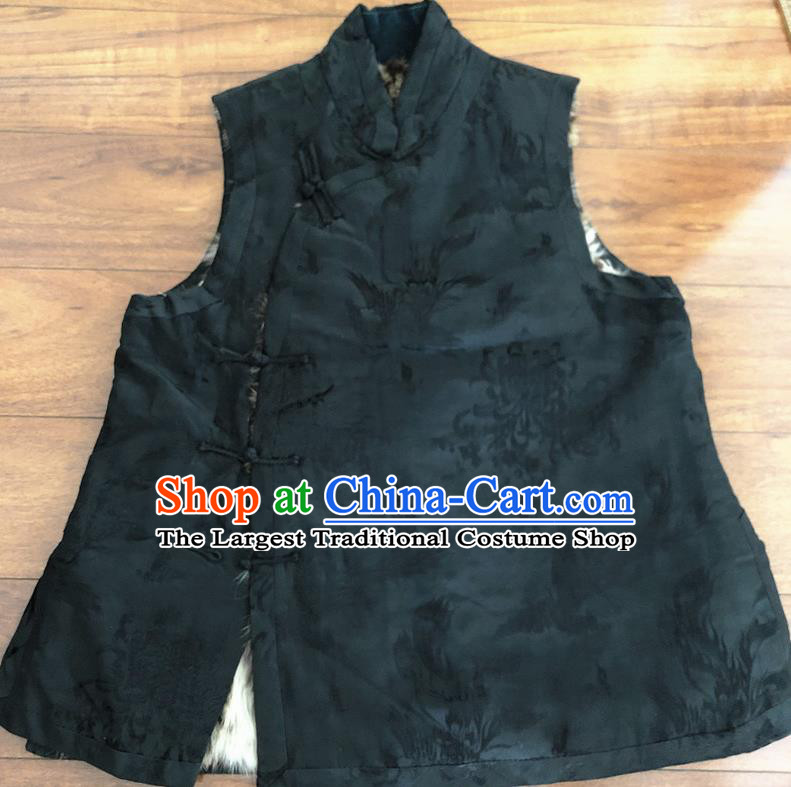 Chinese Traditional Costume Waistcoat National Black Cotton Padded Vest for Women