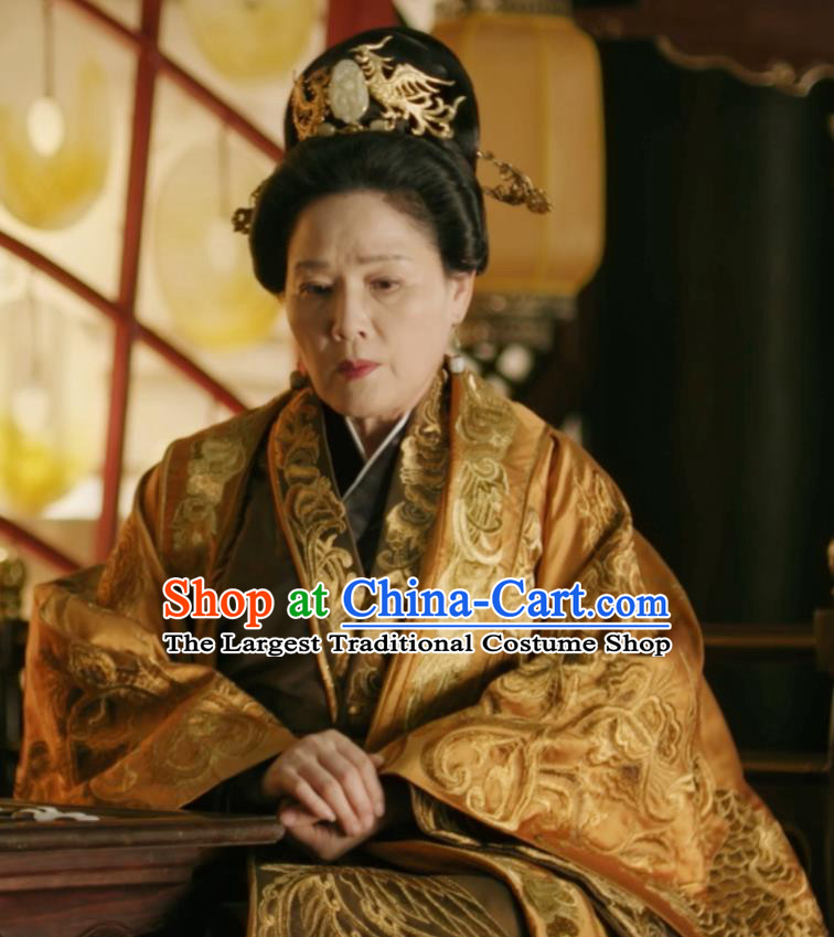 Drama The Story Of MingLan Chinese Ancient Song Dynasty Queen Dowager Embroidered Historical Costume and Headpiece Complete Set