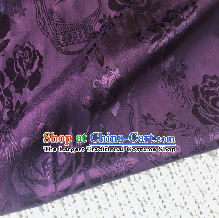 Asian Chinese Classical Peony Design Pattern Purple Brocade Traditional Cheongsam Satin Fabric Tang Suit Silk Material