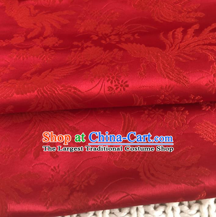 Asian Chinese Classical Phoenix Peony Design Pattern Red Brocade Traditional Cheongsam Satin Fabric Tang Suit Silk Material