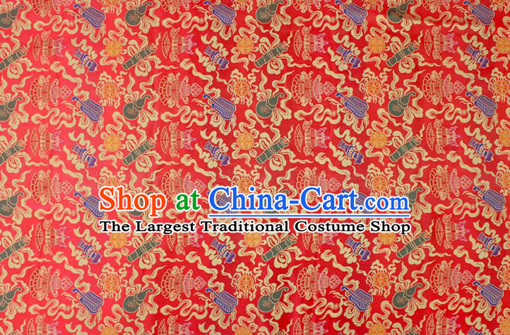 Asian Chinese Classical Calabash Design Pattern Red Brocade Traditional Cheongsam Satin Fabric Tang Suit Silk Material