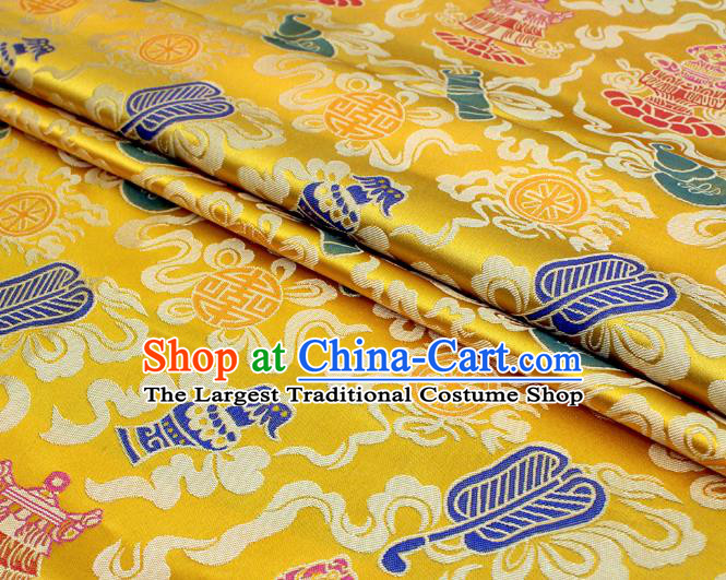 Asian Chinese Classical Calabash Design Pattern Yellow Brocade Traditional Cheongsam Satin Fabric Tang Suit Silk Material